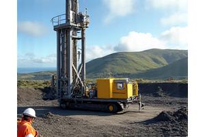 Equipamento de perfuração geotérmica a trabalhar no solo açoriano