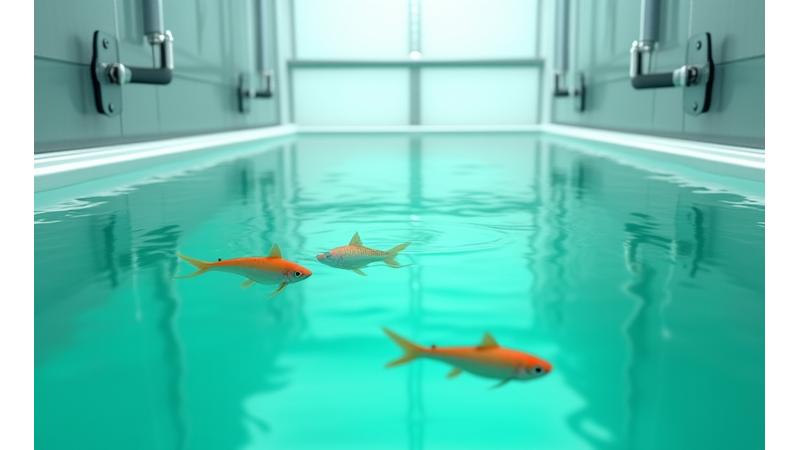 Tanques de aquacultura modernos alimentados por energia geotérmica, com peixes saudáveis
