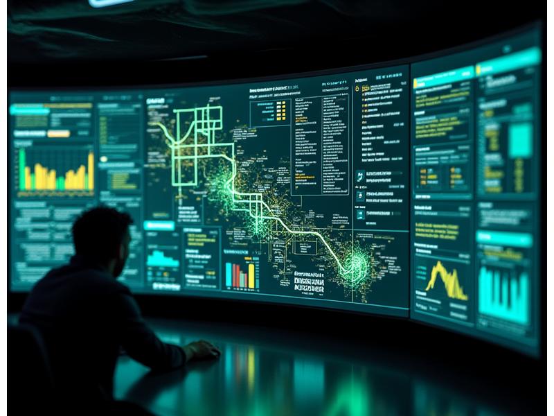 Painel digital de controle mostrando fluxos de energia otimizados de fontes híbridas