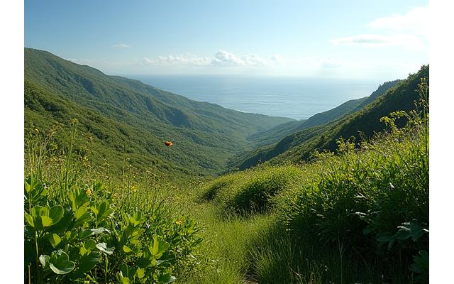 Pássaros voando sobre uma paisagem verde luxuriante nos Açores, simbolizando a preservação da biodiversidade