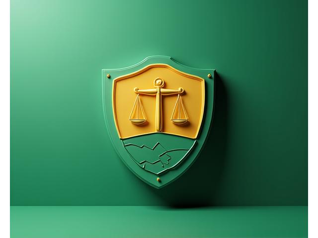 Um escudo estilizado com elementos geotérmicos e uma balança da justiça em cores da Açoriana Quente, simbolizando proteção legal e equilíbrio nas responsabilidades.