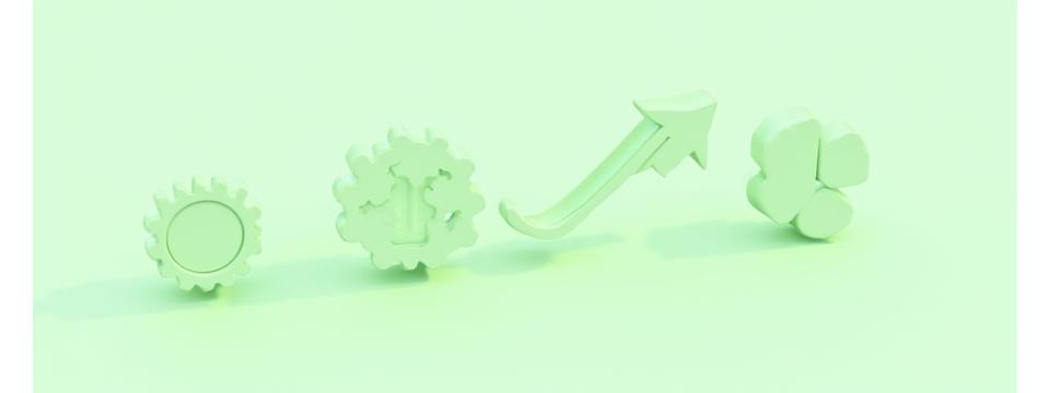 Uma série de ícones que representam evolução e mudança (engrenagens, setas de atualização, gráficos de crescimento), em tonalidades verdes e douradas da Açoriana Quente, simbolizando adaptação e notificação.
